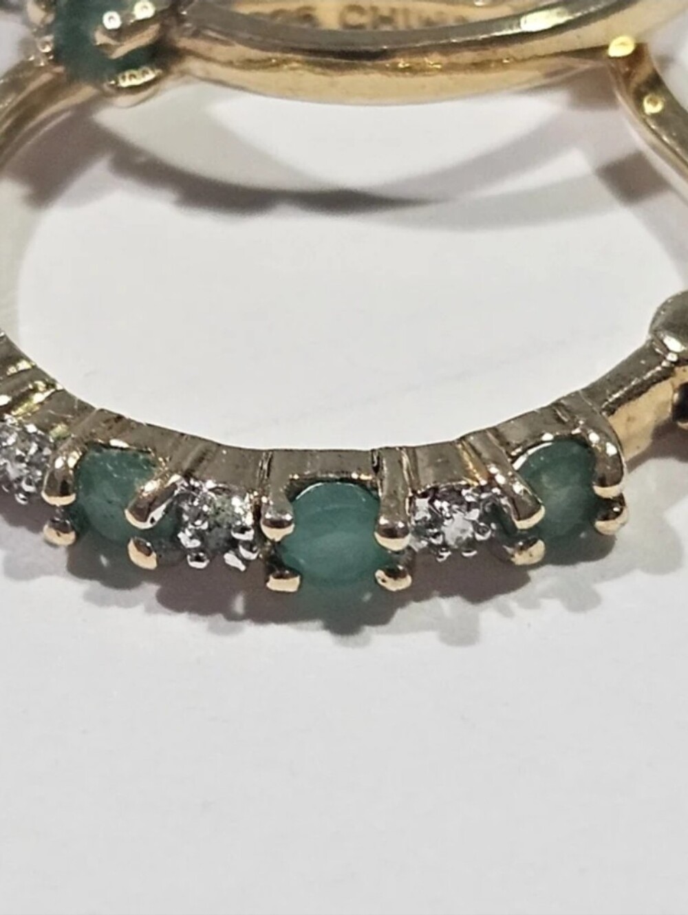 Vintage Jade and Diamond Hoop Earrings - Picture 2 of 10